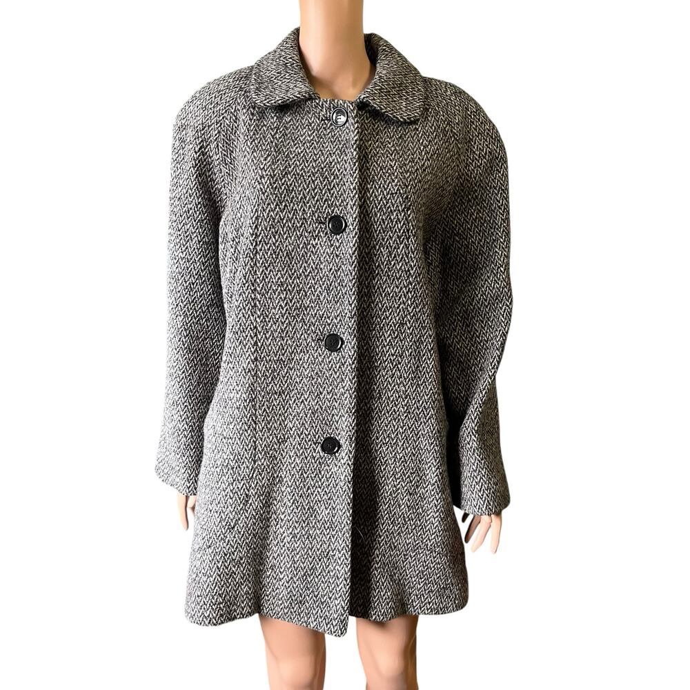Vintage 80’s Paul Levy Herringbone Wool Coat 14 Classic Timeless Preppy Warm